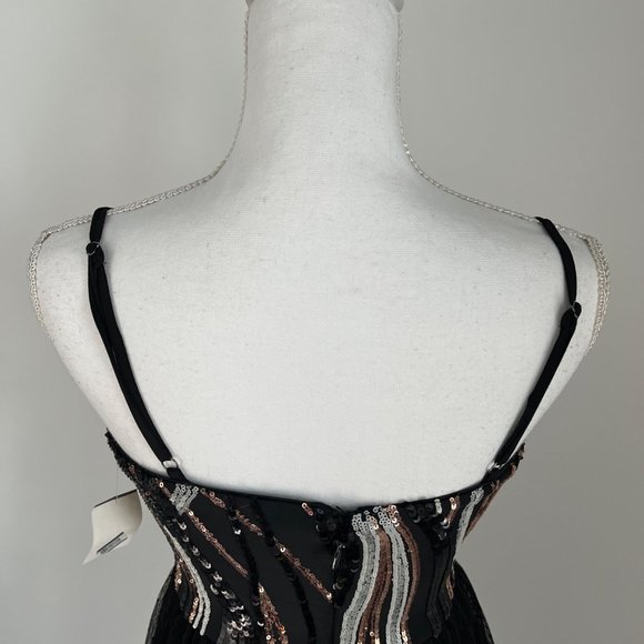 NWT Dress The Population Kady Sequin Block Print Tiered Dress in Black Multi Sml - Picture 8 of 15